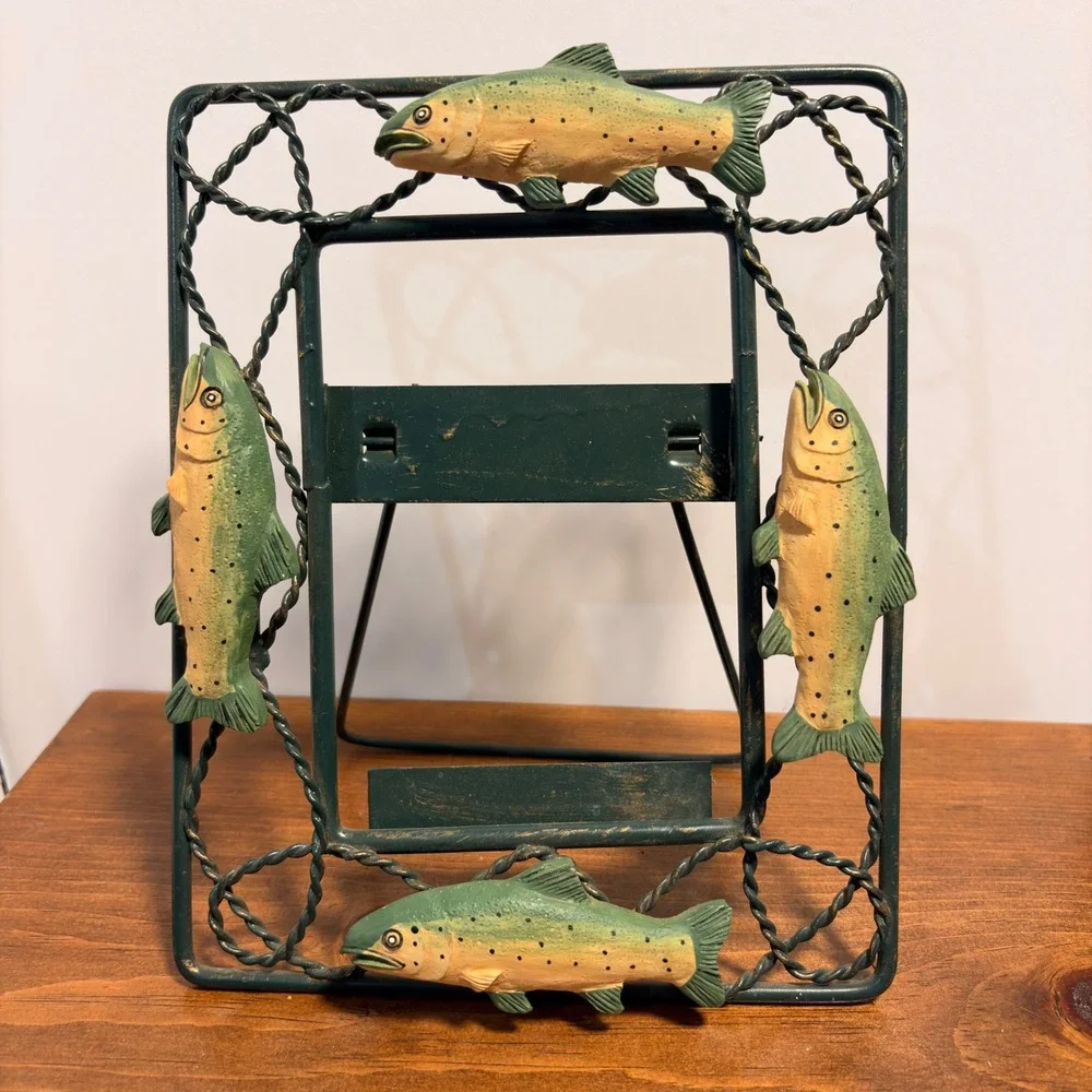 Vintage CBK Ltd 1994 Trout Fish Metal Picture Frame Rustic Lodge Cabin Decor 5x3